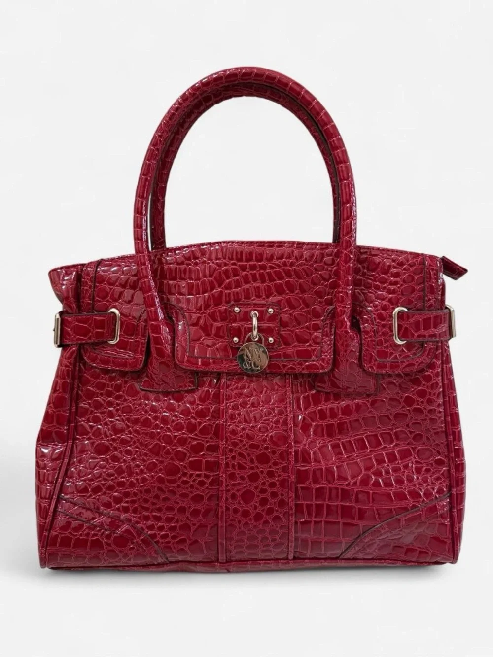 Red Croc Embossed Leather Handbag Work Tote Shoulder Bag